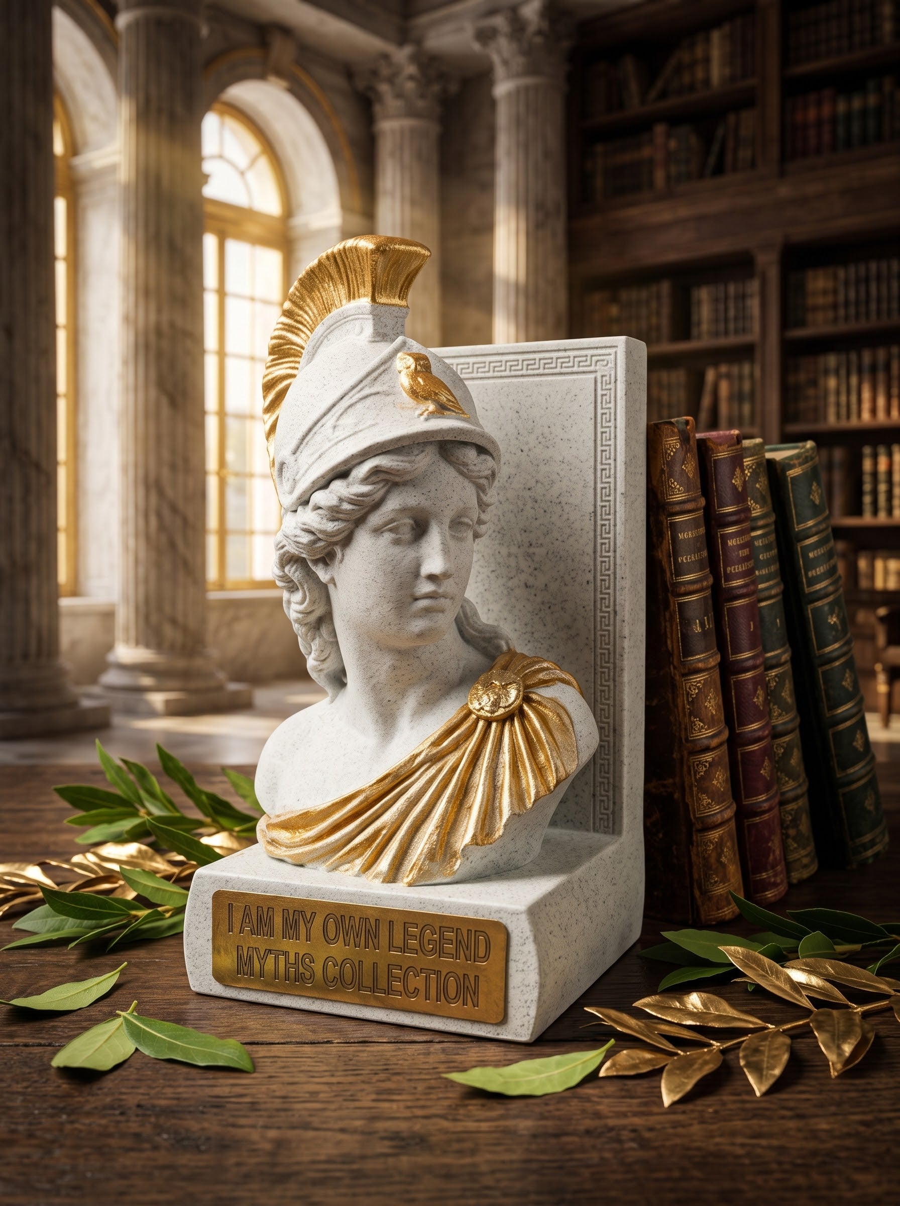 Serre-Livres I AM MY OWN LEGEND - Finition Effet Marbre & Dorure Artisanale (Collection Philosophes & Mythes)
