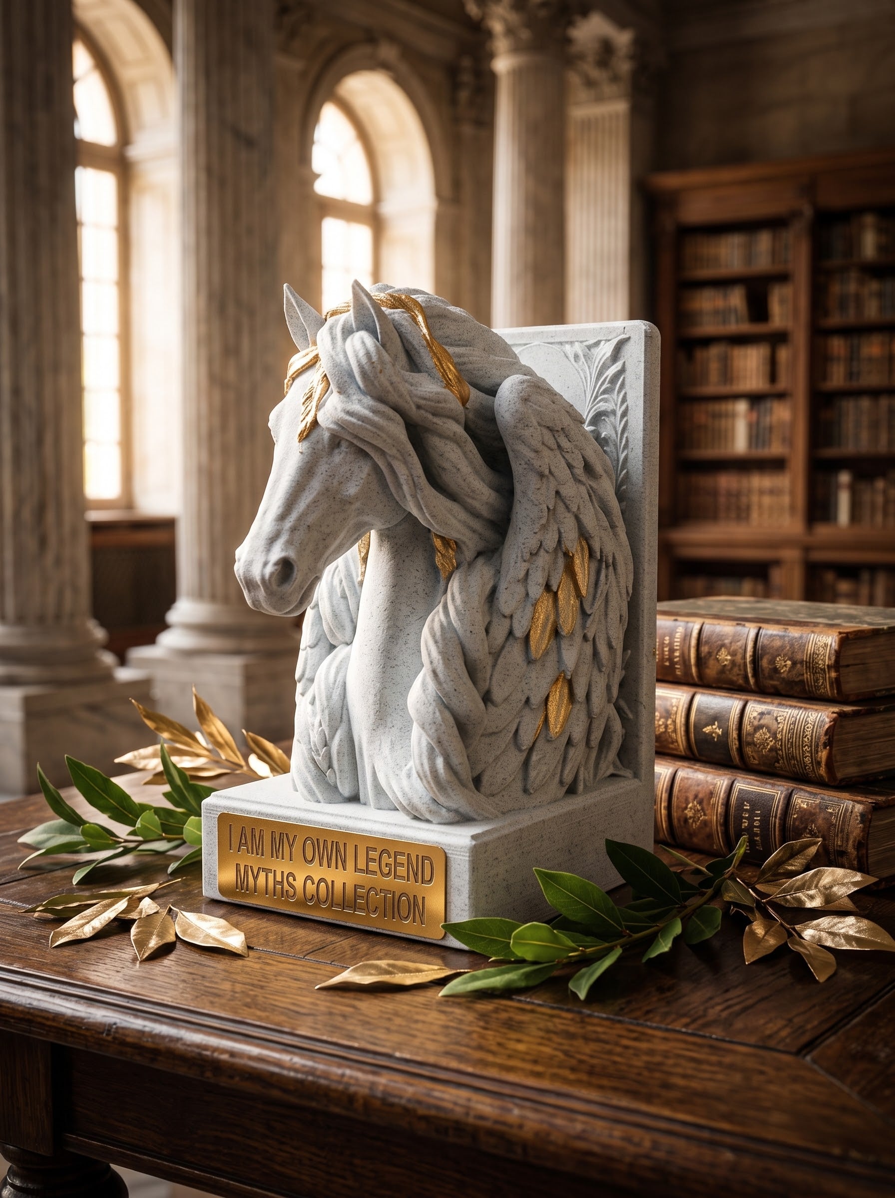 Serre-Livres I AM MY OWN LEGEND - Finition Effet Marbre & Dorure Artisanale (Collection Philosophes & Mythes)