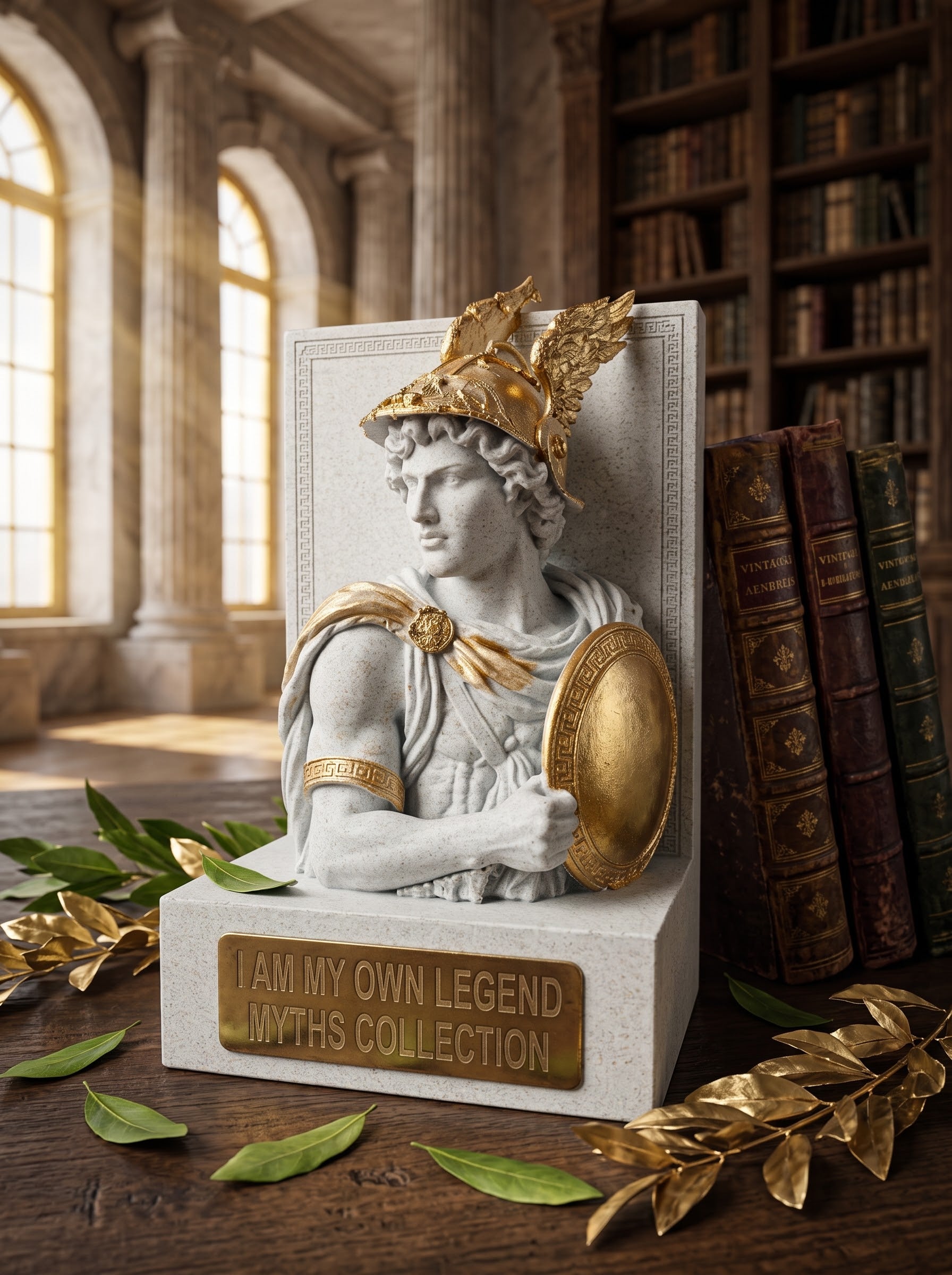 Serre-Livres I AM MY OWN LEGEND - Finition Effet Marbre & Dorure Artisanale (Collection Philosophes & Mythes)