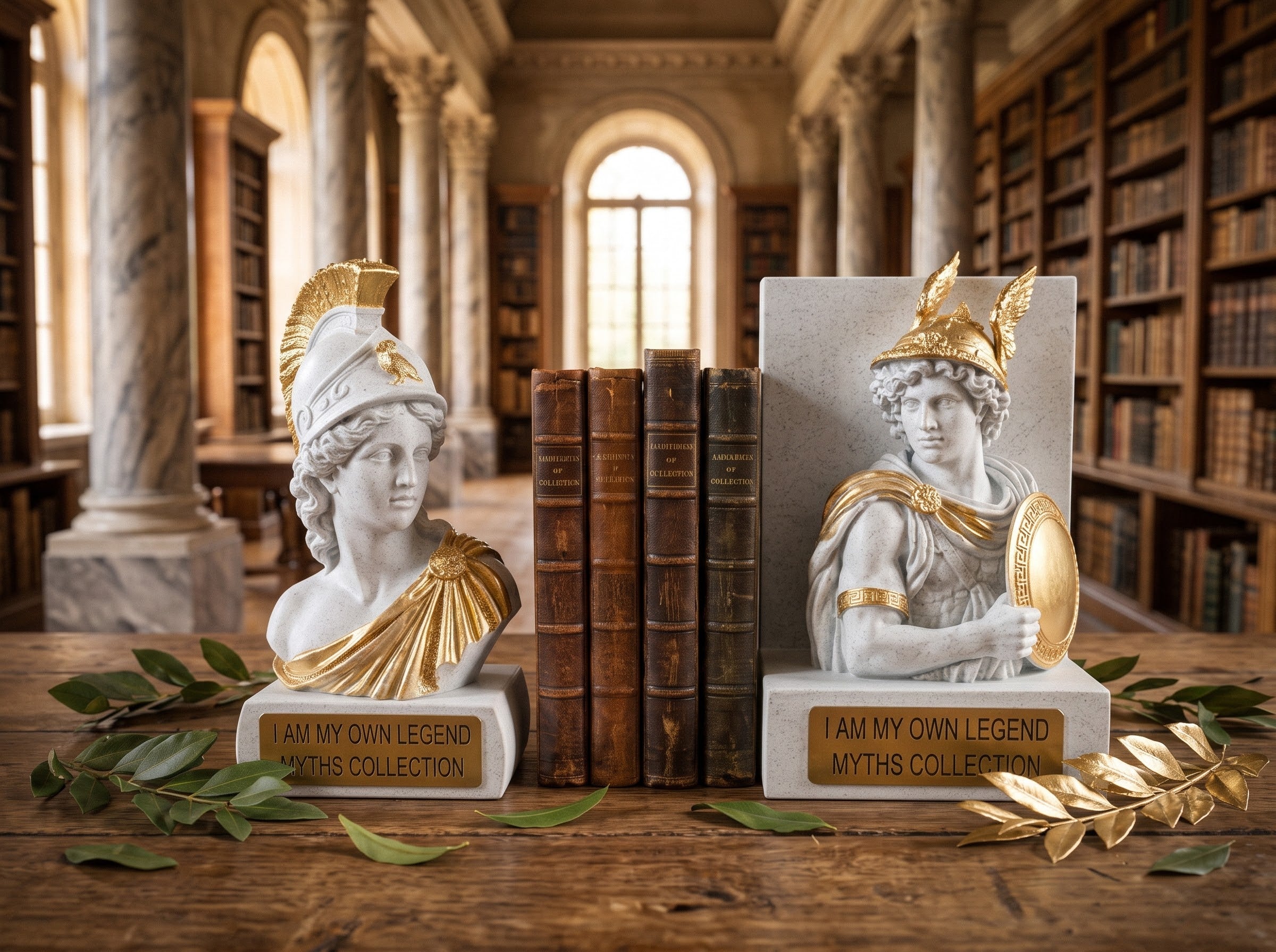 Serre-Livres I AM MY OWN LEGEND - Finition Effet Marbre & Dorure Artisanale (Collection Philosophes & Mythes)