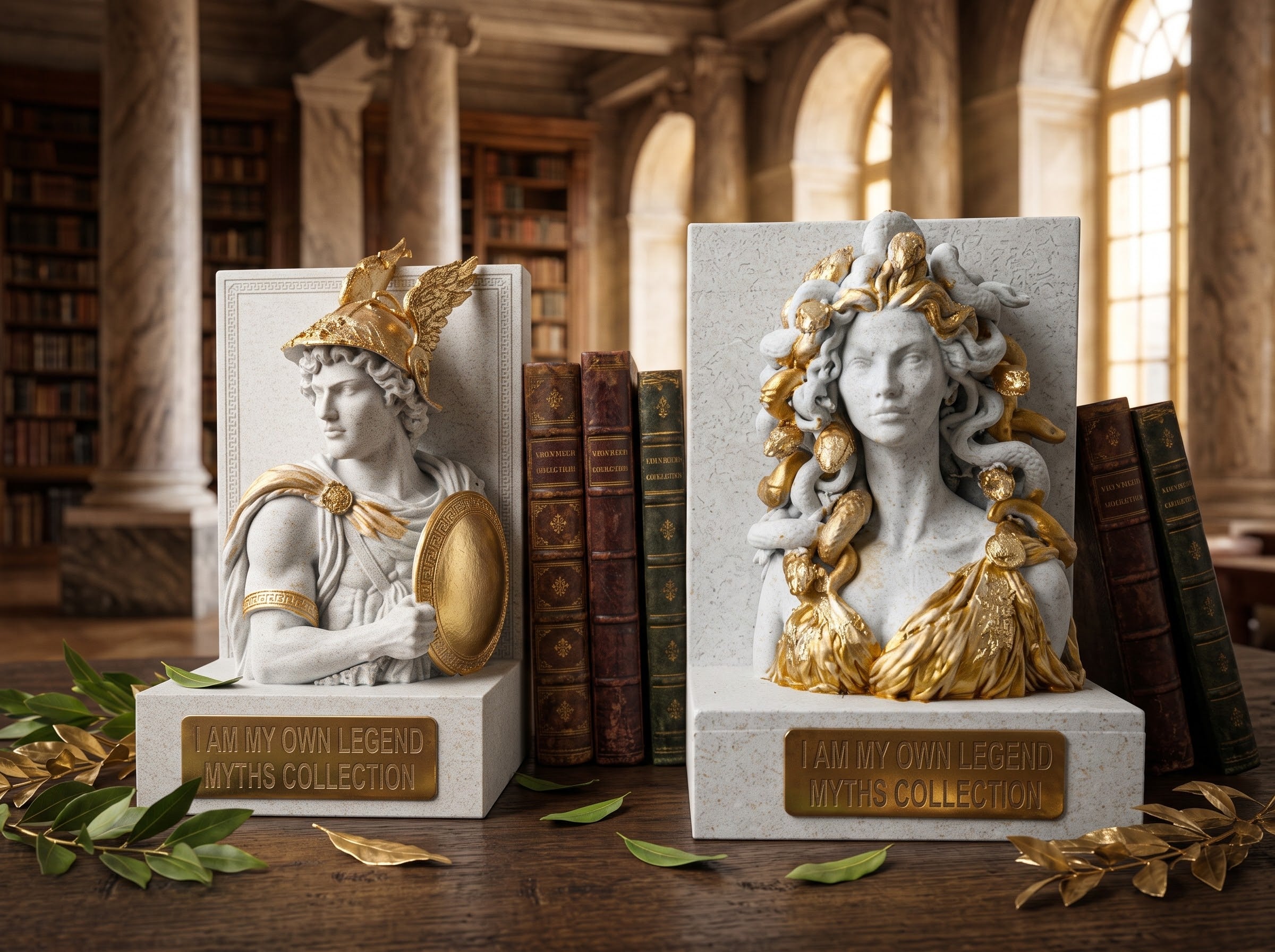 Serre-Livres I AM MY OWN LEGEND - Finition Effet Marbre & Dorure Artisanale (Collection Philosophes & Mythes)