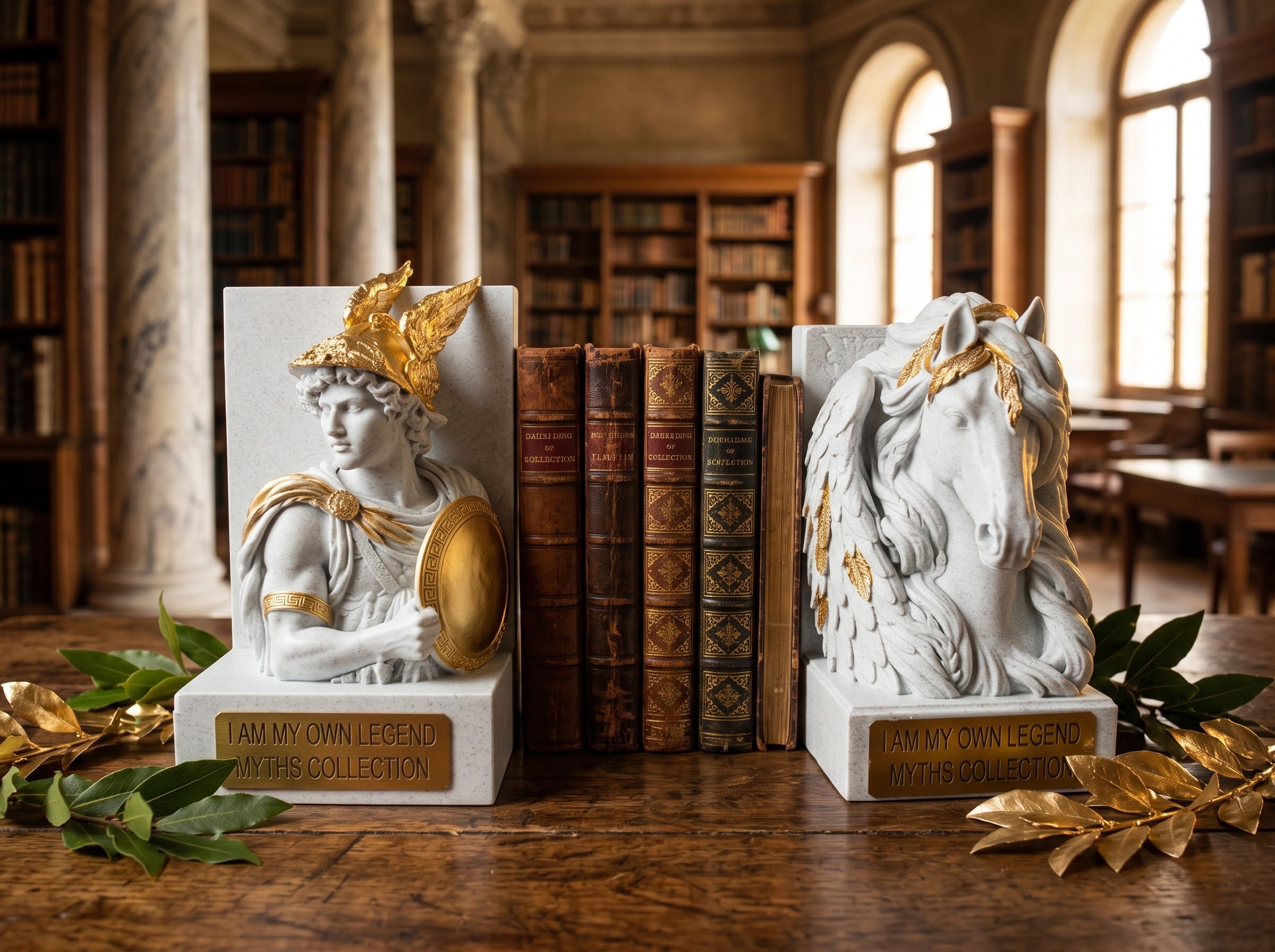 Serre-Livres I AM MY OWN LEGEND - Finition Effet Marbre & Dorure Artisanale (Collection Philosophes & Mythes)